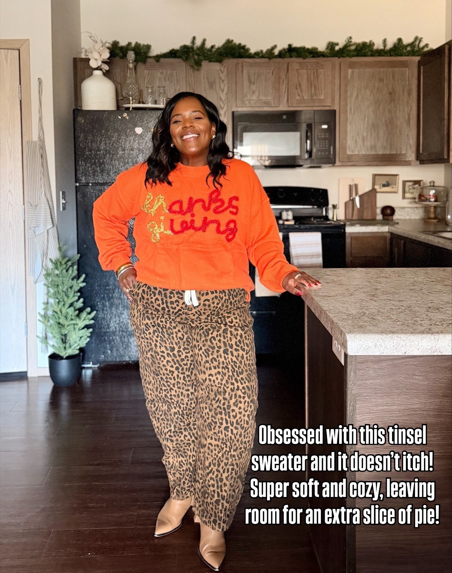 How is this whole outfit from Amazon?! Just so good for Thanksgiving day! These leopard joggers are so fun!! 🤩 

#LTKMidsize #LTKHoliday #LTKPetite