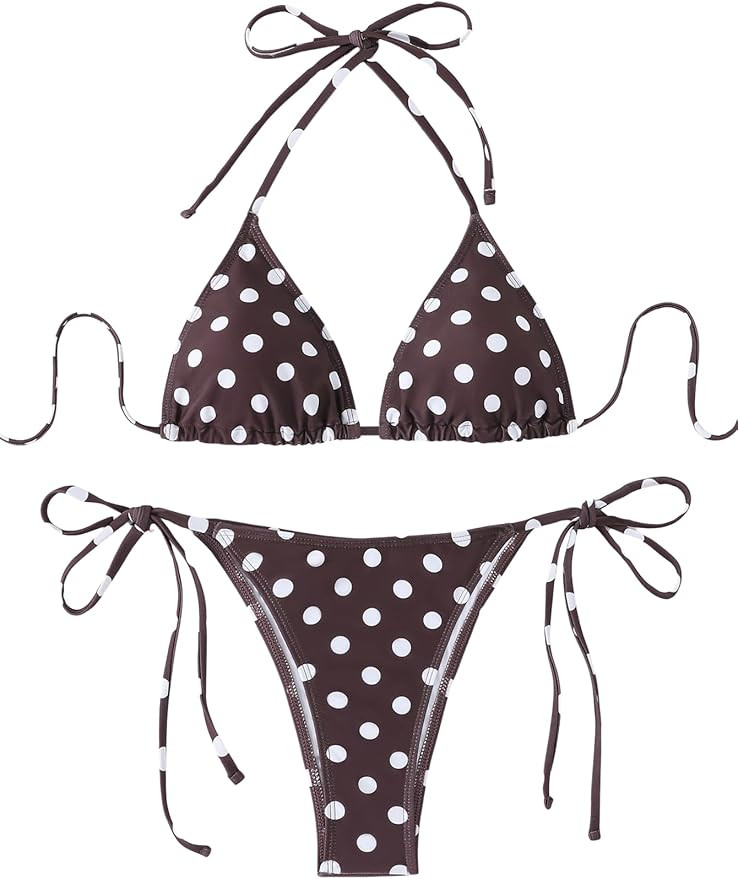 Women's Polka Dots Print Bikini Sets 2 Piece Sexy Swimsuit Halter Triangle Tie Side Bathing Suit ... | Amazon (US)