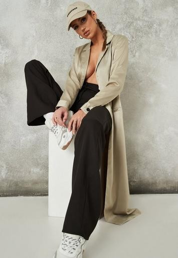 Stone Satin Maxi Duster Jacket | Missguided (US & CA)