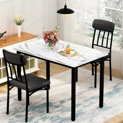 Hooseng 3-piece Kitchen Table and Chairs, Dining Table Set for 2, Rectangular Dining Table Set with Two Chairs and Marble Top for Dining Room | Target