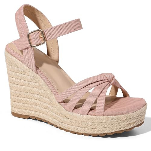 mikarka Sandals for Women 2026: Comfortable Wedge Platform Sandals Women - Braided Espadrilles for Women Ankle Strap Open Toe Wedges Heels Beach Sandals Summer Shoes Pink, US Size 6.5 | Amazon (US)