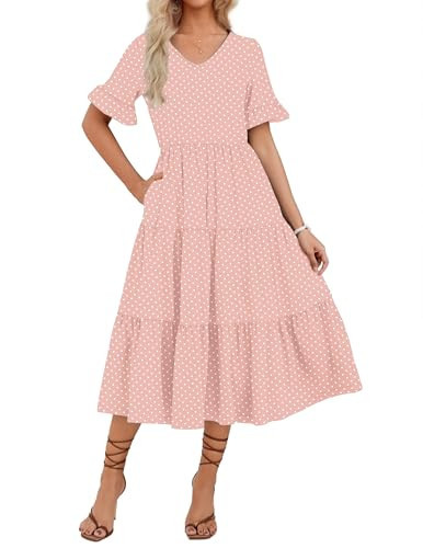 Zeagoo Women's Summer Short Sleeve A-Line Midi Dresses Casual Floral T-Shirt Dress Flowy Beach Sundress with Pockets | Amazon (US)
