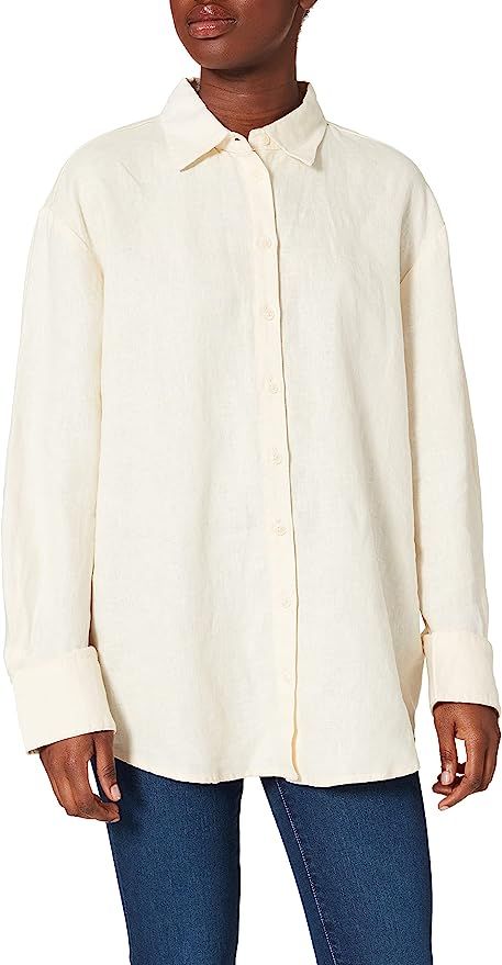 NA-KD Women's Oversized Linen Shirt Button | Amazon (UK)