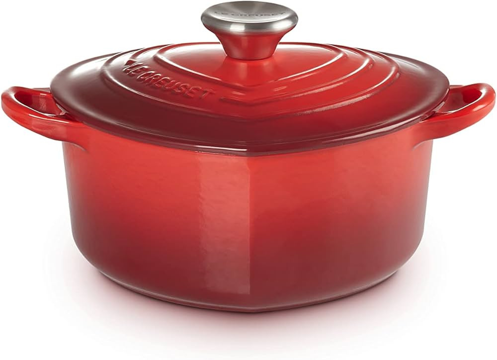 Le Creuset Signature Enameled Cast Iron Figural Heart Cocotte, 2 Quart, Cerise with Stainless Ste... | Amazon (US)