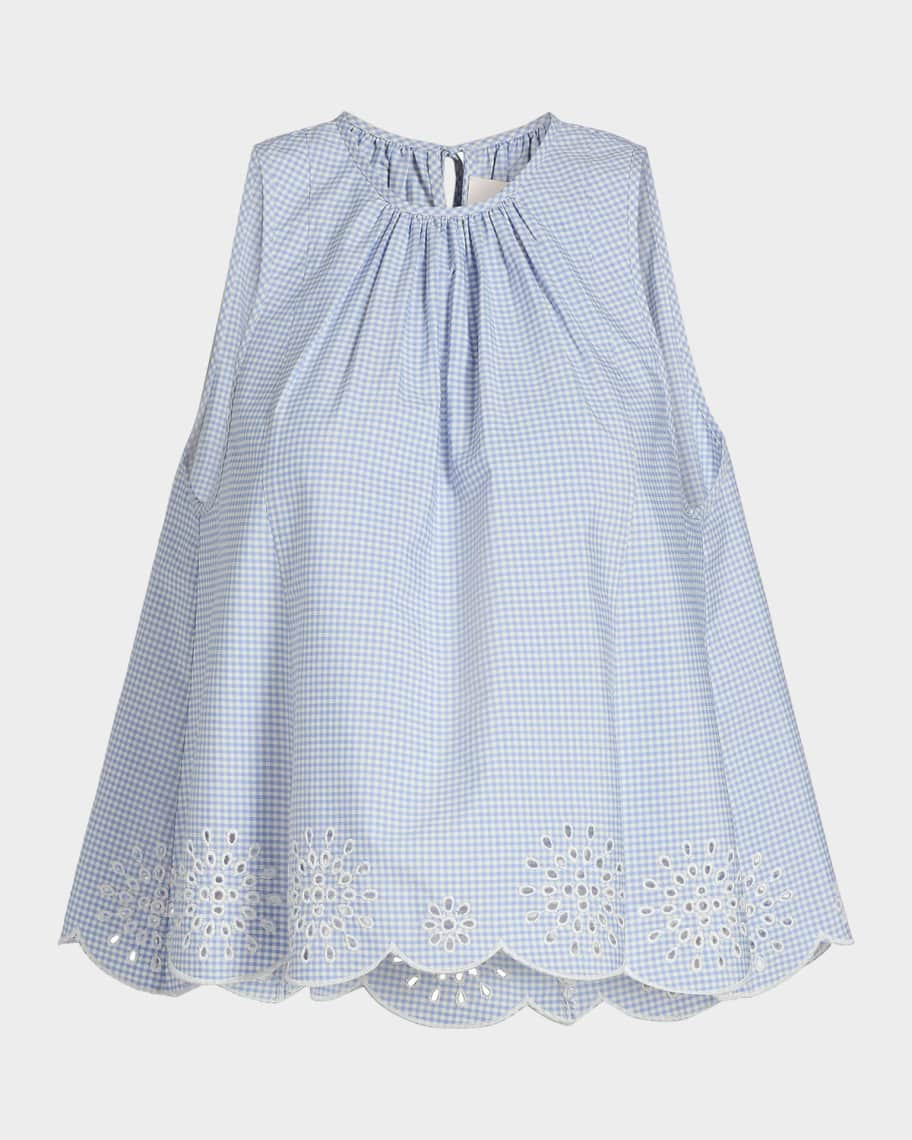Jessa Gingham Eyelet Cotton-Blend Top | Neiman Marcus