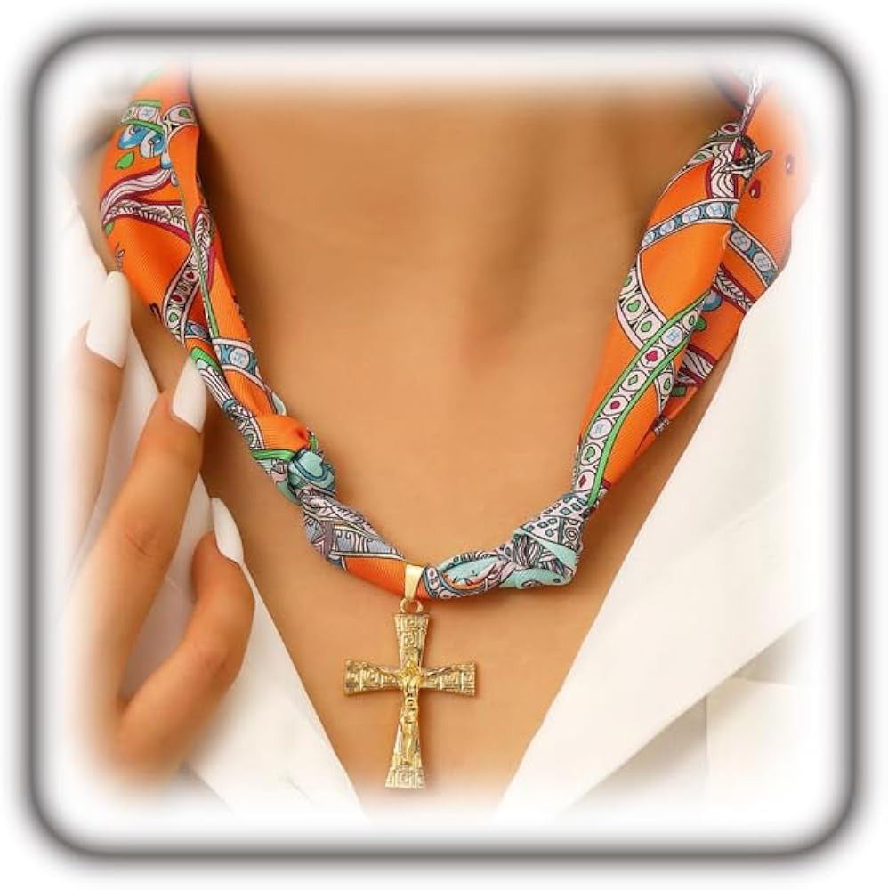 Gold Cross Scarf Necklace for Women,Chunky Gothic Cross Pendant Bandana Necklace Trendy Unique Je... | Amazon (US)