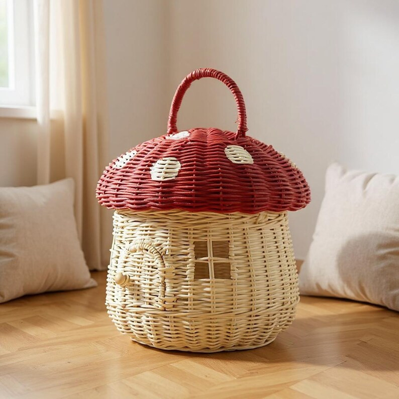 Mushroom House Rattan Basket | Wicker Storage Organizer With Lid | Kids Room Decor | Nursery Toy ... | Etsy (Global)