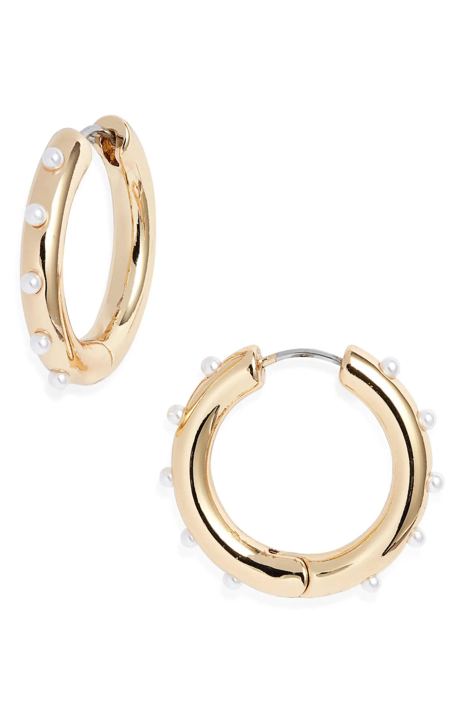 Open Edit Cultured Pearl Studded Hoop Earrings | Nordstrom | Nordstrom