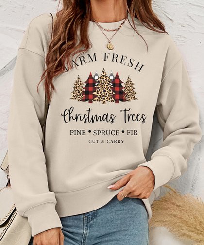Apricot &amp; Black 'Farm Fresh Christmas Trees' Sweatshirt - Women | Zulily