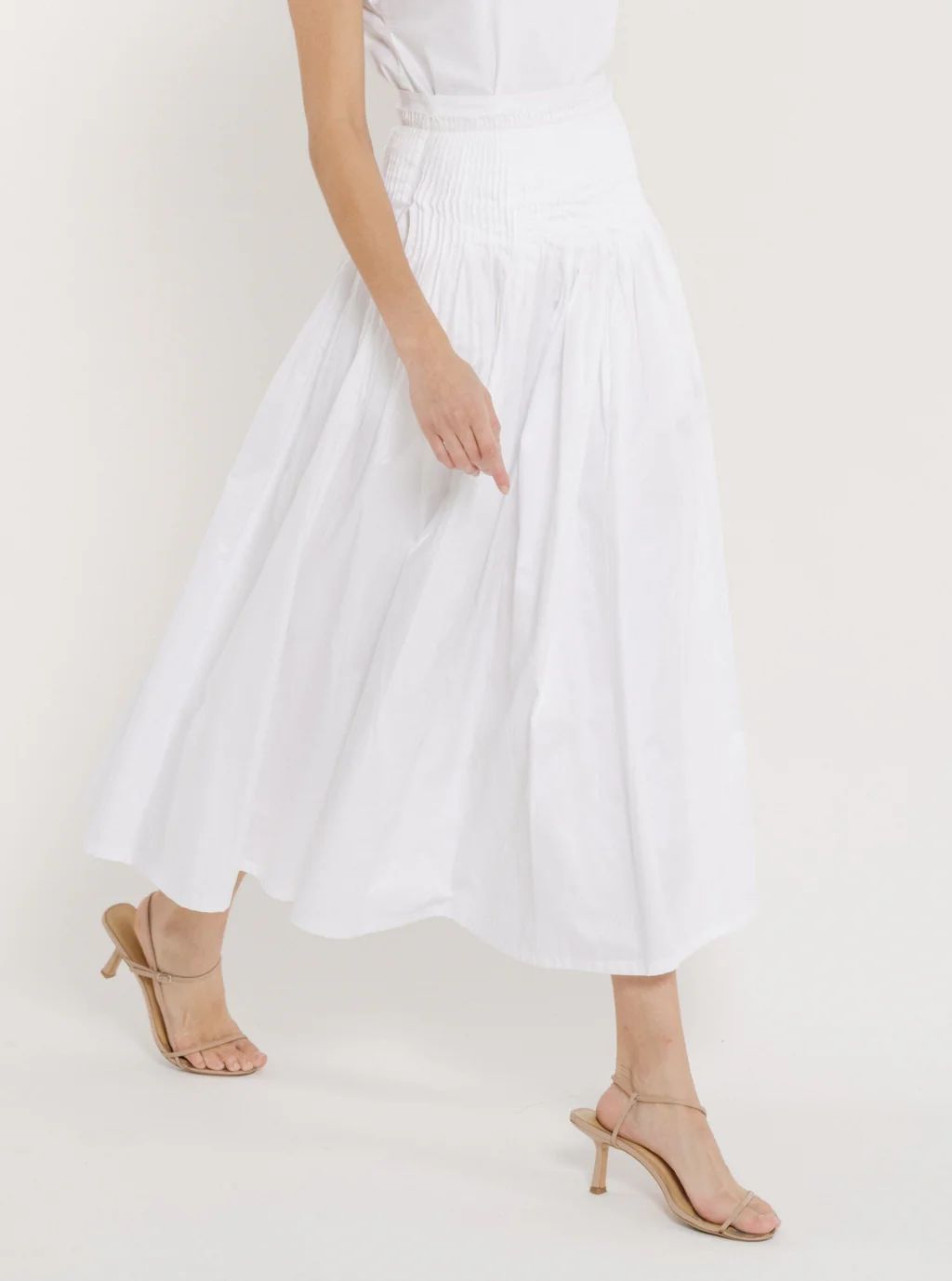 Drop Waist Pleated Skirt - White Poplin | LAUDE the Label