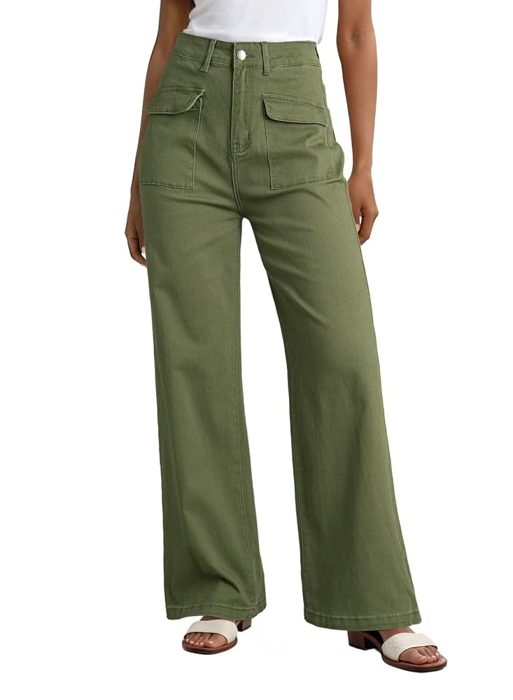 Dokotoo Womens Cargo Pants Women Baggy Wide Leg High Waist Casual Pants Jean Stretch Pants | Amazon (US)