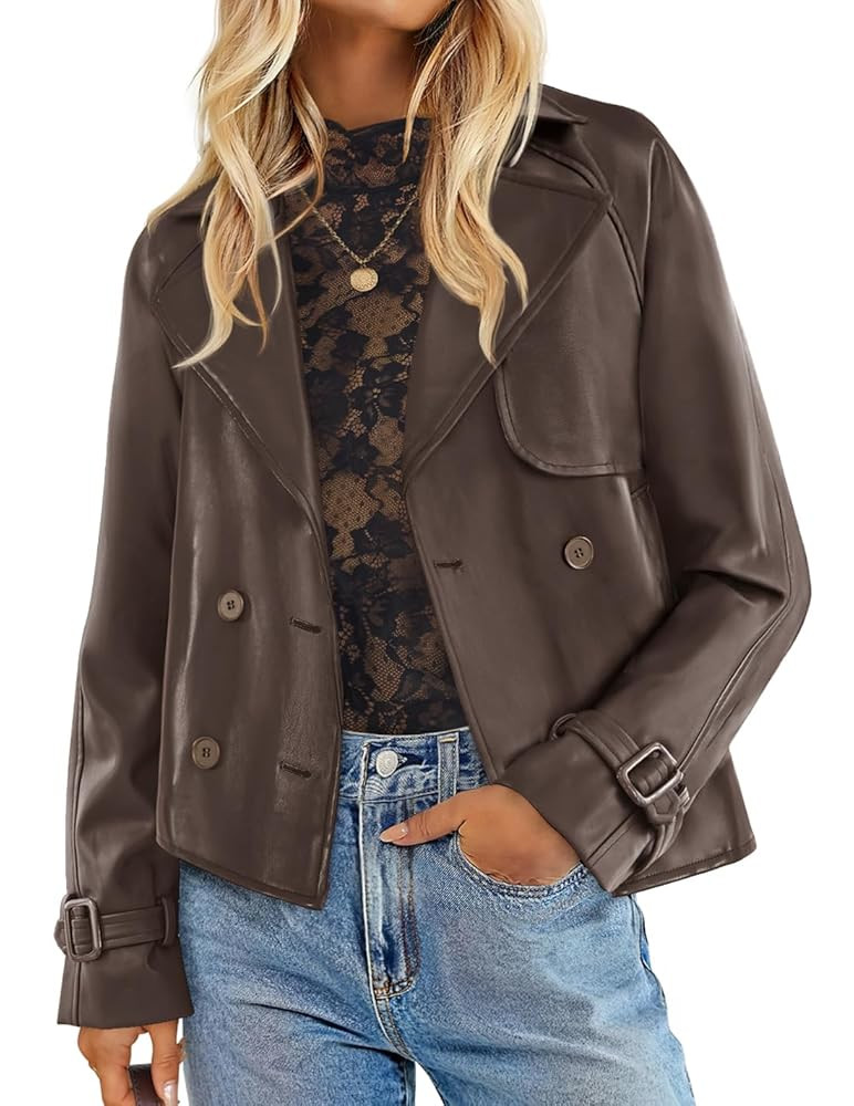 ZESICA Women's Faux Leather Jackets Oversized Fall Fashion Button Motorcycle Coats Outwear 2025 W... | Amazon (US)