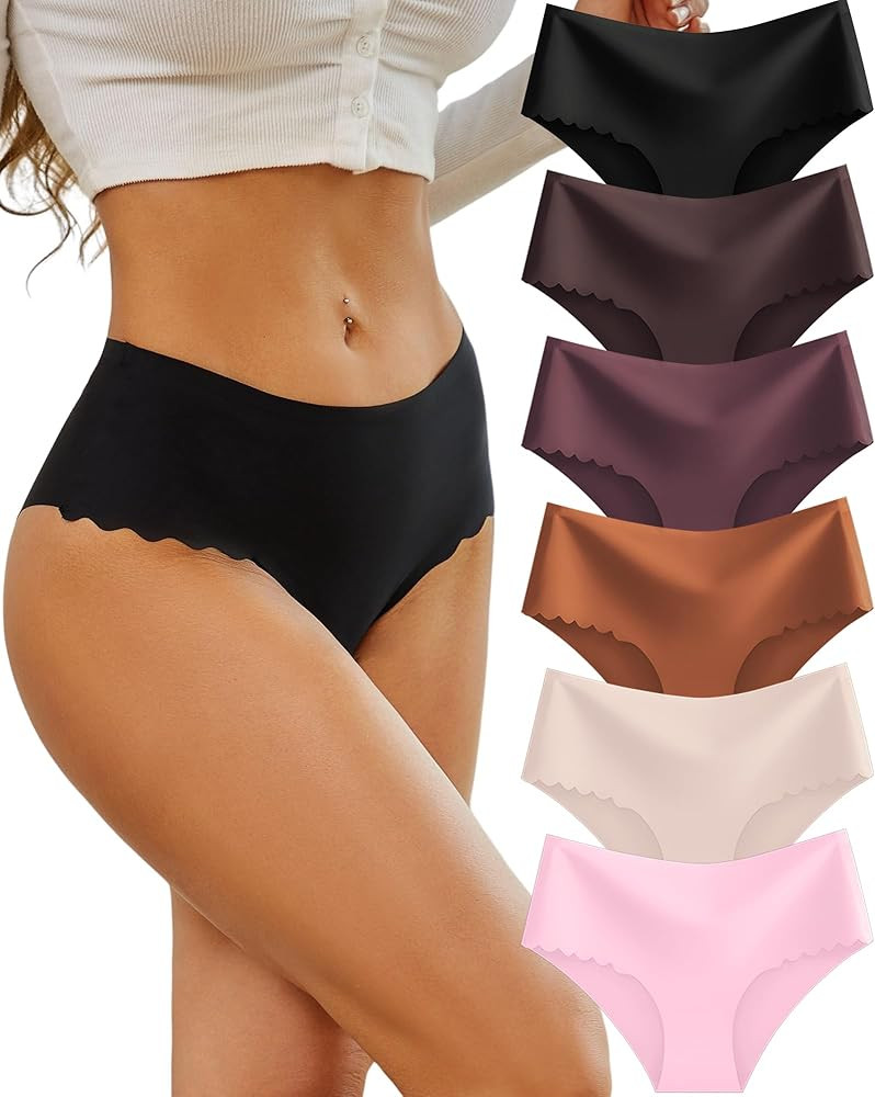 Sth Big High Waisted Seamless Underwear for Women No Show Panties Cheeky Scalloped Edge Bikini Br... | Amazon (US)