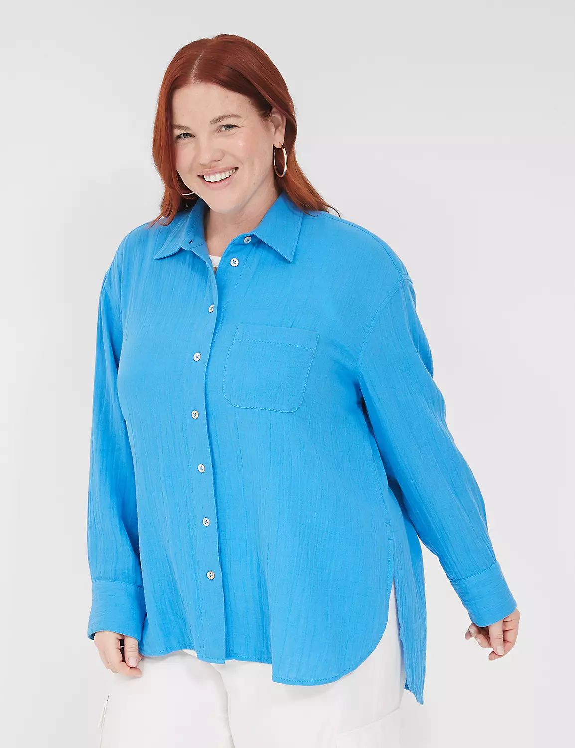 Gauze Button-Down Beach Top | LaneBryant | Lane Bryant (US)