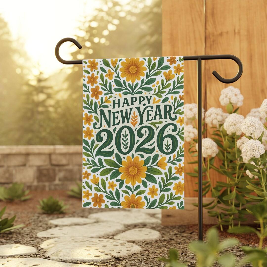 Happy New Year 2026 Floral Garden Flag | Yellow Flower Winter Yard Decor | New Year Outdoor Holid... | Etsy (US)