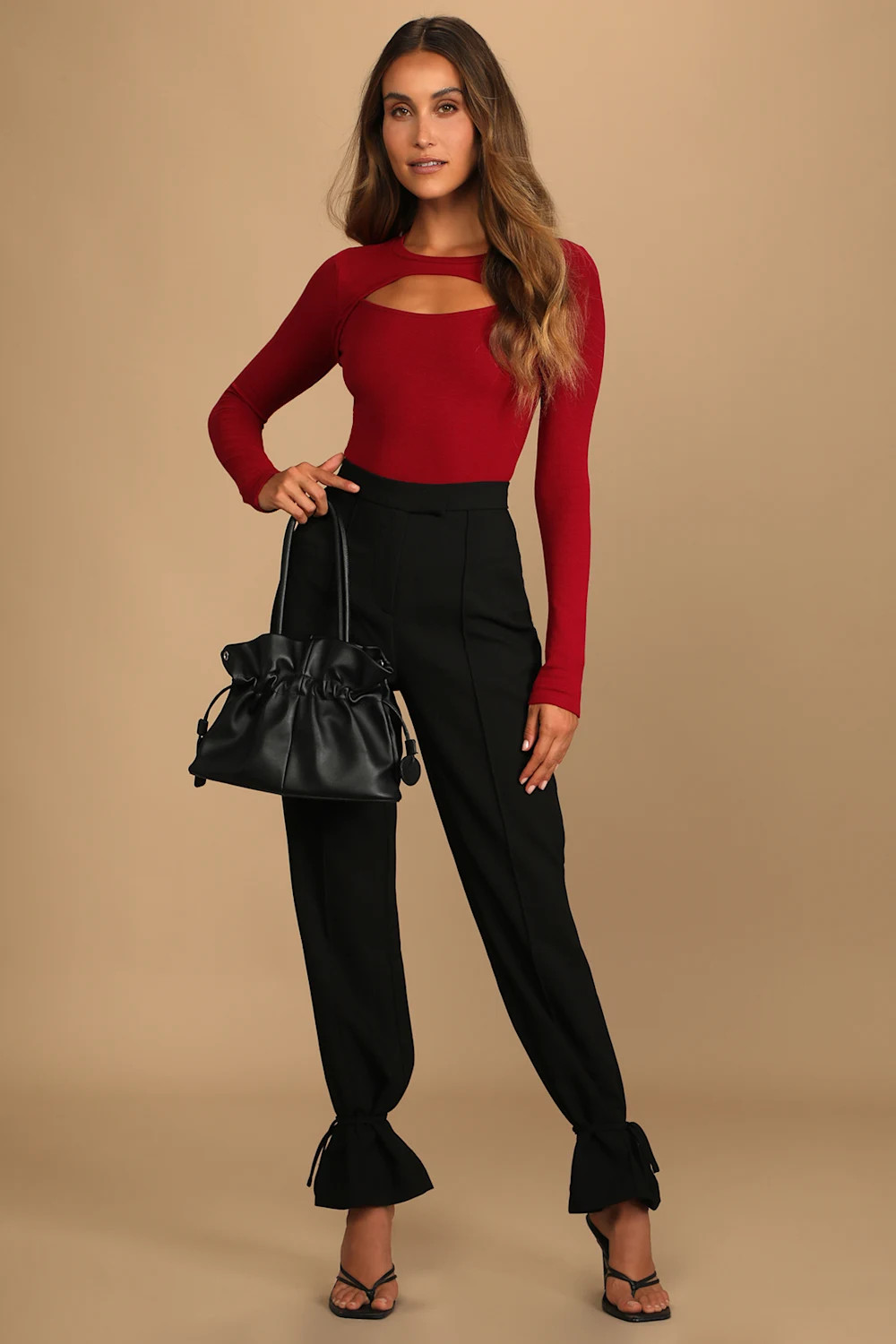 Flirty Little Secret Wine Red Ribbed Cutout Long Sleeve Top | Lulus (US)