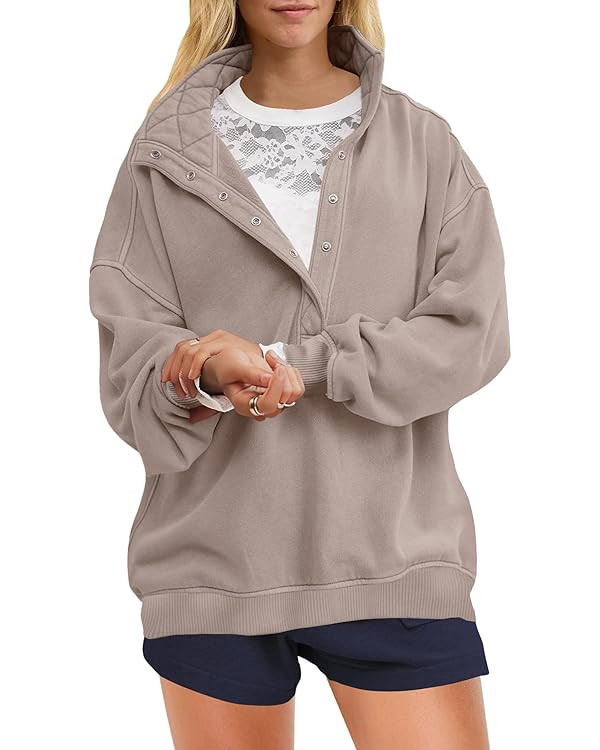 Gacaky Womens Oversized Sweatshirts Casual Button Henley Neck Long Sleeve Pullover Fleece Loose F... | Amazon (US)