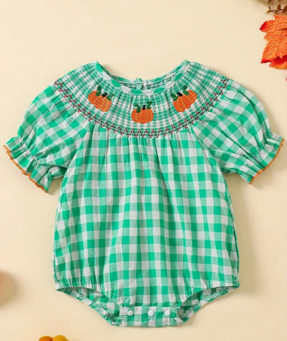 0-3T  Toddler Baby Halloween Fall Romper Pumpkin Embroidered Plaid Short Sleeve Round Neck Ruffled Jumpsuits

#LTKKids #LTKBaby #LTKSeasonal