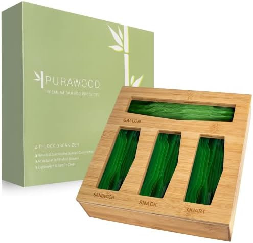 Premium Ziplock Bag Storage Organizer - Natural Bamboo Drawer Organizer to Declutter Your Kitchen... | Amazon (US)