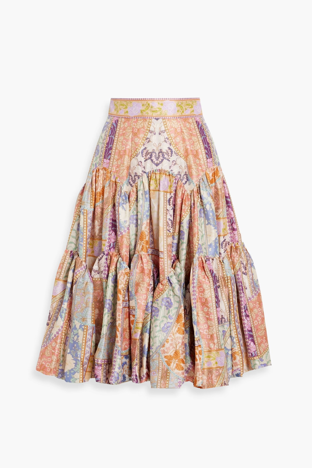 Printed tiered silk-twill skirt | The Outnet (US and CA)