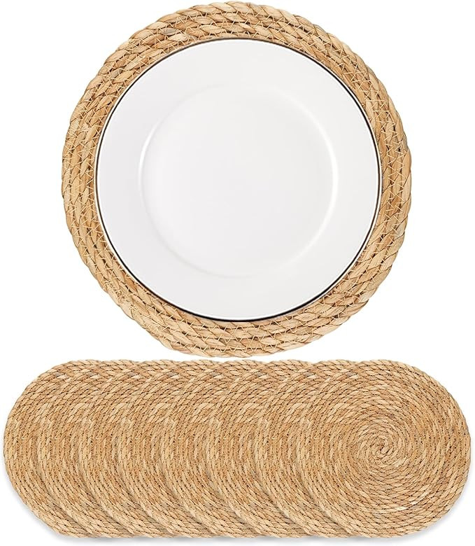 Round Woven Placemats - Boho Rattan Placemats Natural Water Hyacinth Placemats, Farmhouse Weave P... | Amazon (US)