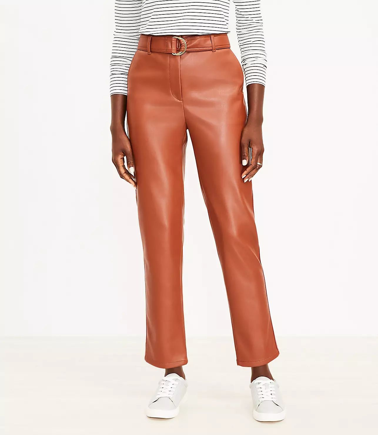 Belted Slim Taper Pants in Faux Leather | LOFT