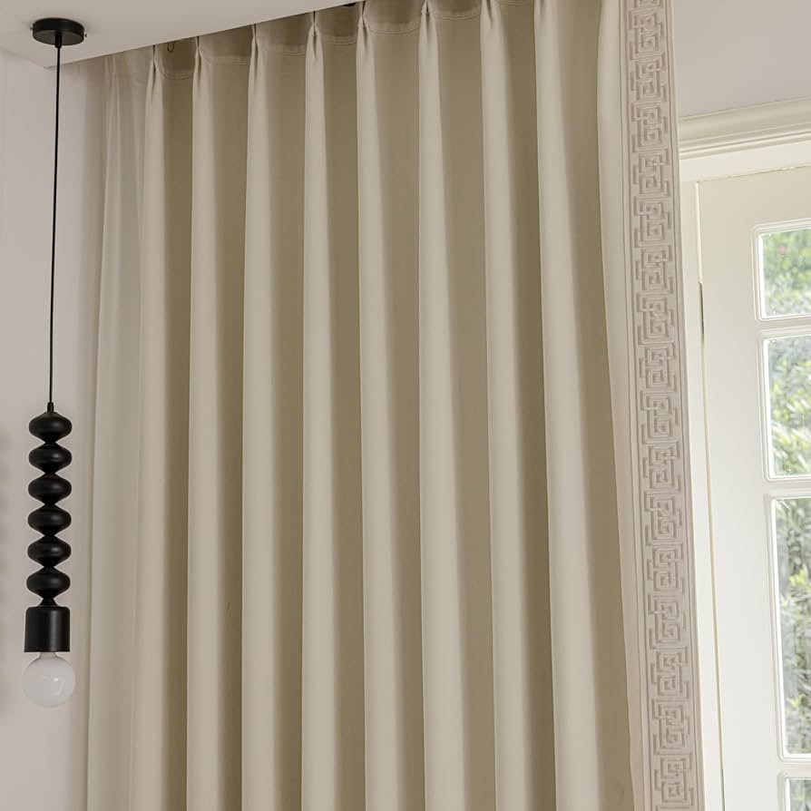 Pinch Pleated Curtains with Embroidery Trim - Cotton Blend Timeless Style Curtains (Warm Cream, 5... | Amazon (US)