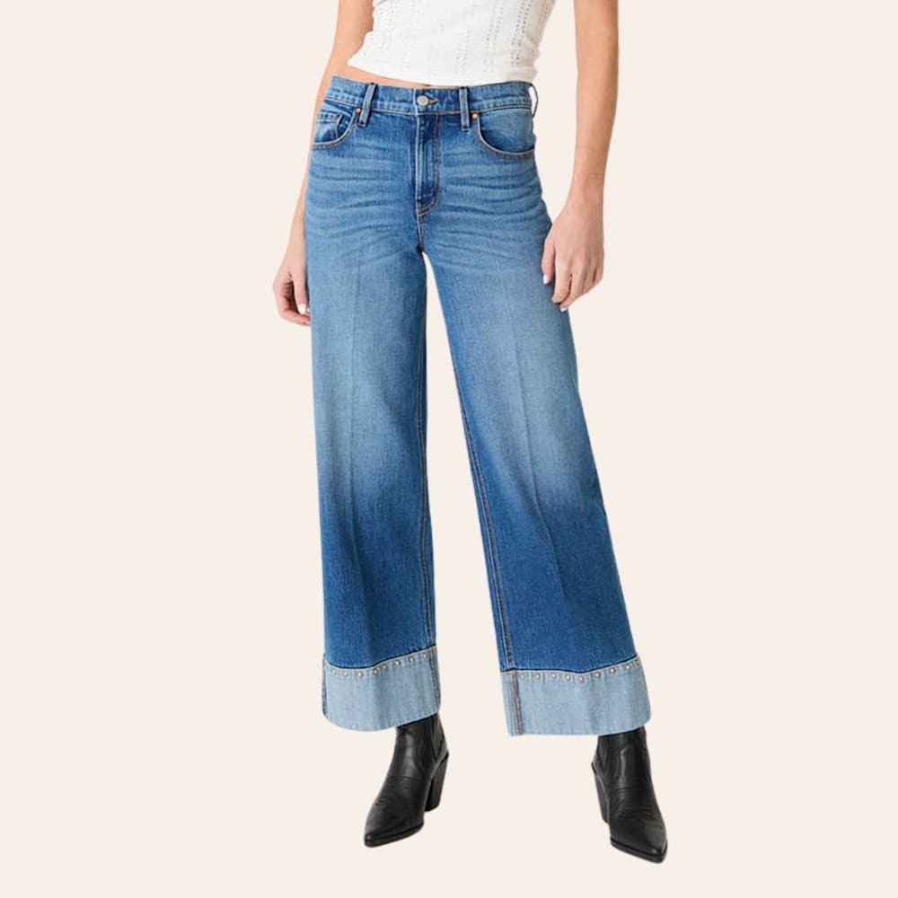 Level 99 Parker Med Wash Mid Rise Studded Wide Cuff Jeans | Cavender's