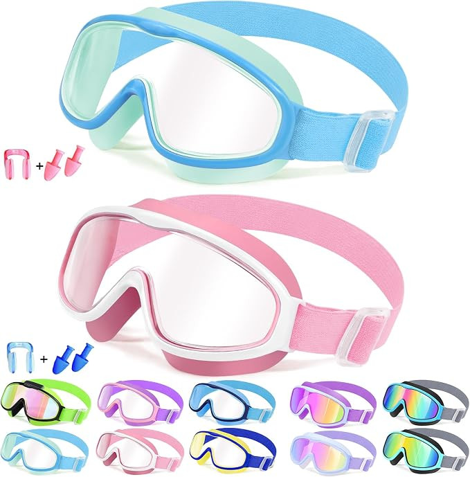Vvinca Kids Goggles with Comfort Fabric Strap, Kids Swim Goggles Wide View Anti-Fog/UV No Leaking... | Amazon (US)