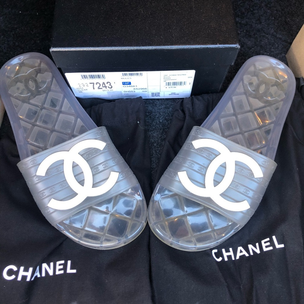 COPY - Size 39 clear Chanel pool slides | Poshmark
