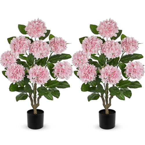 3FT Pink Hydrangea Artificial Flowers Tree 2 Pack Large Real Touch Faux Silk Hydrangea Plants Potted Fake Flower in Black Pot for Home Indoor Outdoor Front Porch Garden Entrance Living Room Decor | Amazon (US)