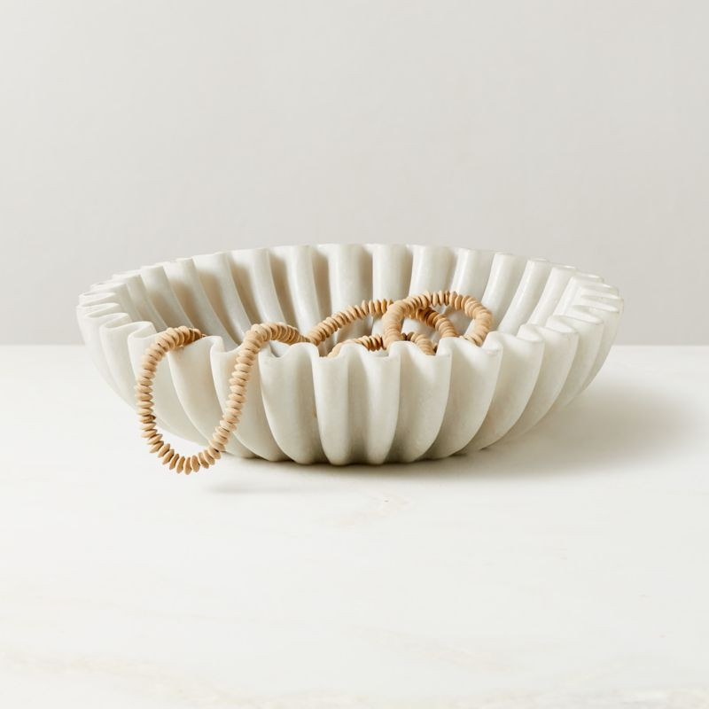 Reve Round Fluted White Marble Bowl | CB2