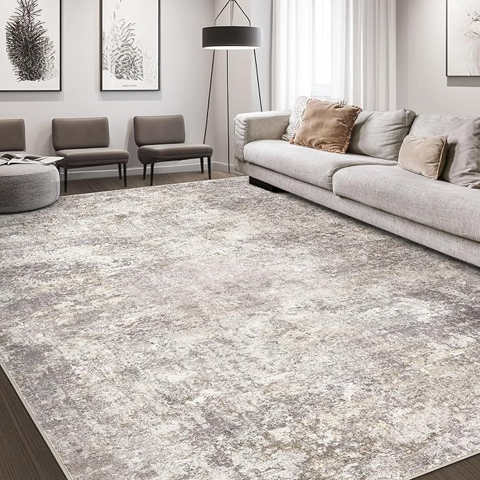 Area Rug Living Room Rugs - 9x12 Abstract Large Soft Indoor Washable Rug Neutral Modern Low Pile ... | Amazon (CA)