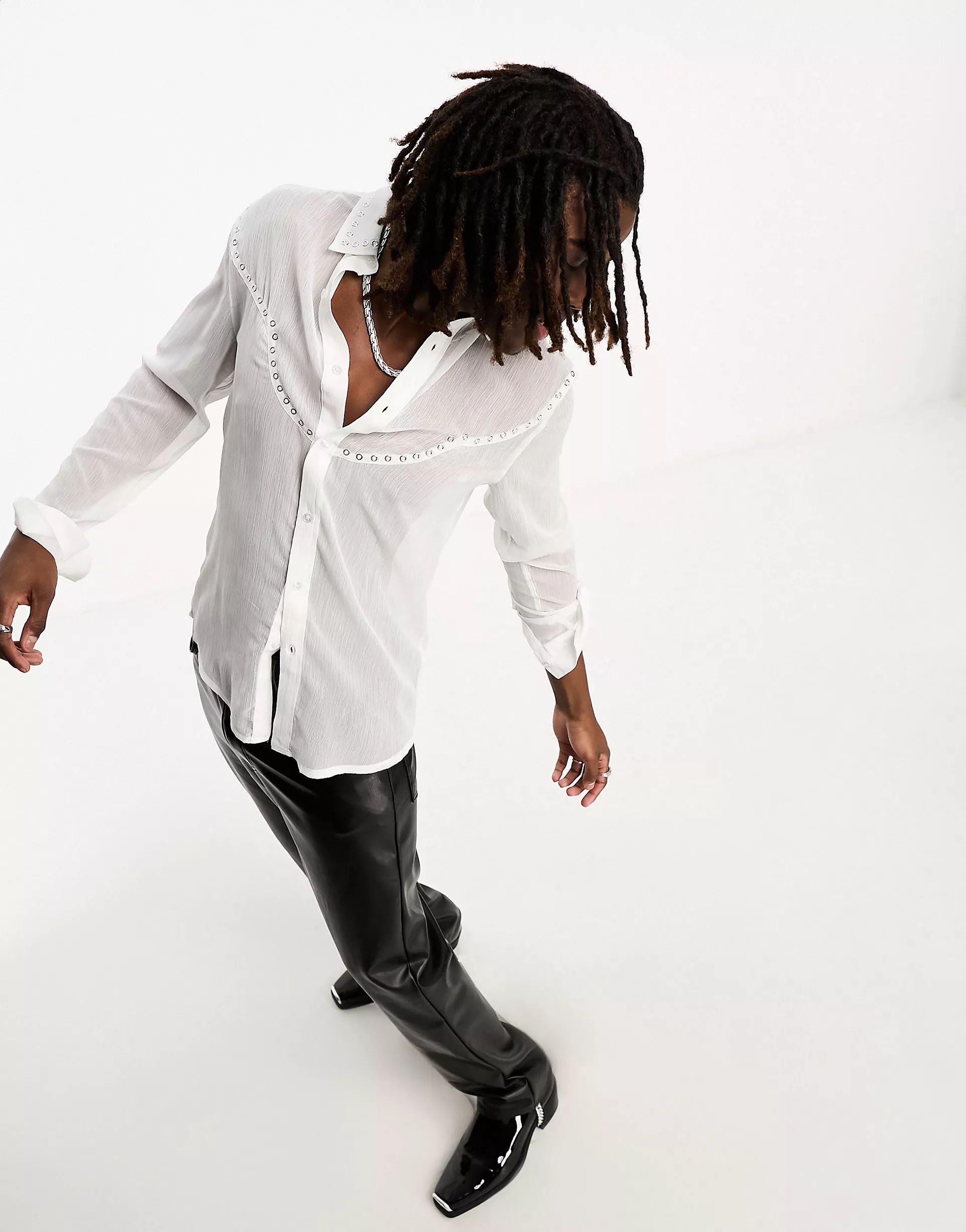ASOS DESIGN long sleeve sheer western shirt with studding in white | ASOS | ASOS (Global)