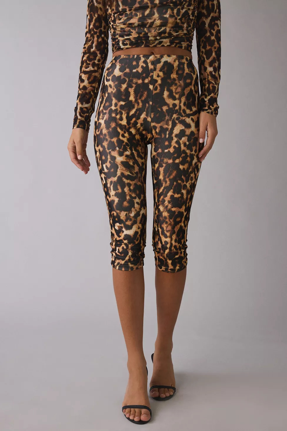 AFRM Gianna Animal Print Mesh Capri Pant | Urban Outfitters (US and RoW)