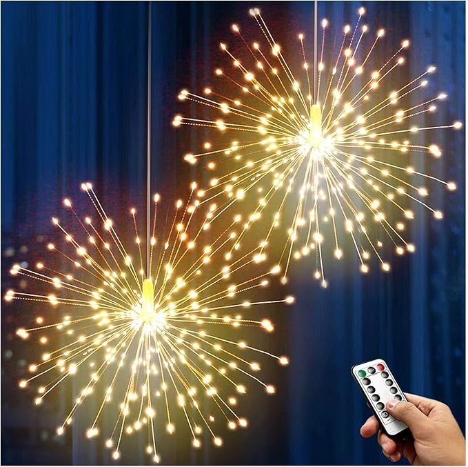DenicMic Firework Lights 200 LED Copper Wire Starburst Light, 8 Modes Battery Operated Fairy Star... | Amazon (US)