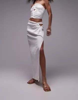 Topshop knot detail midi skirt in cream | ASOS (Global)