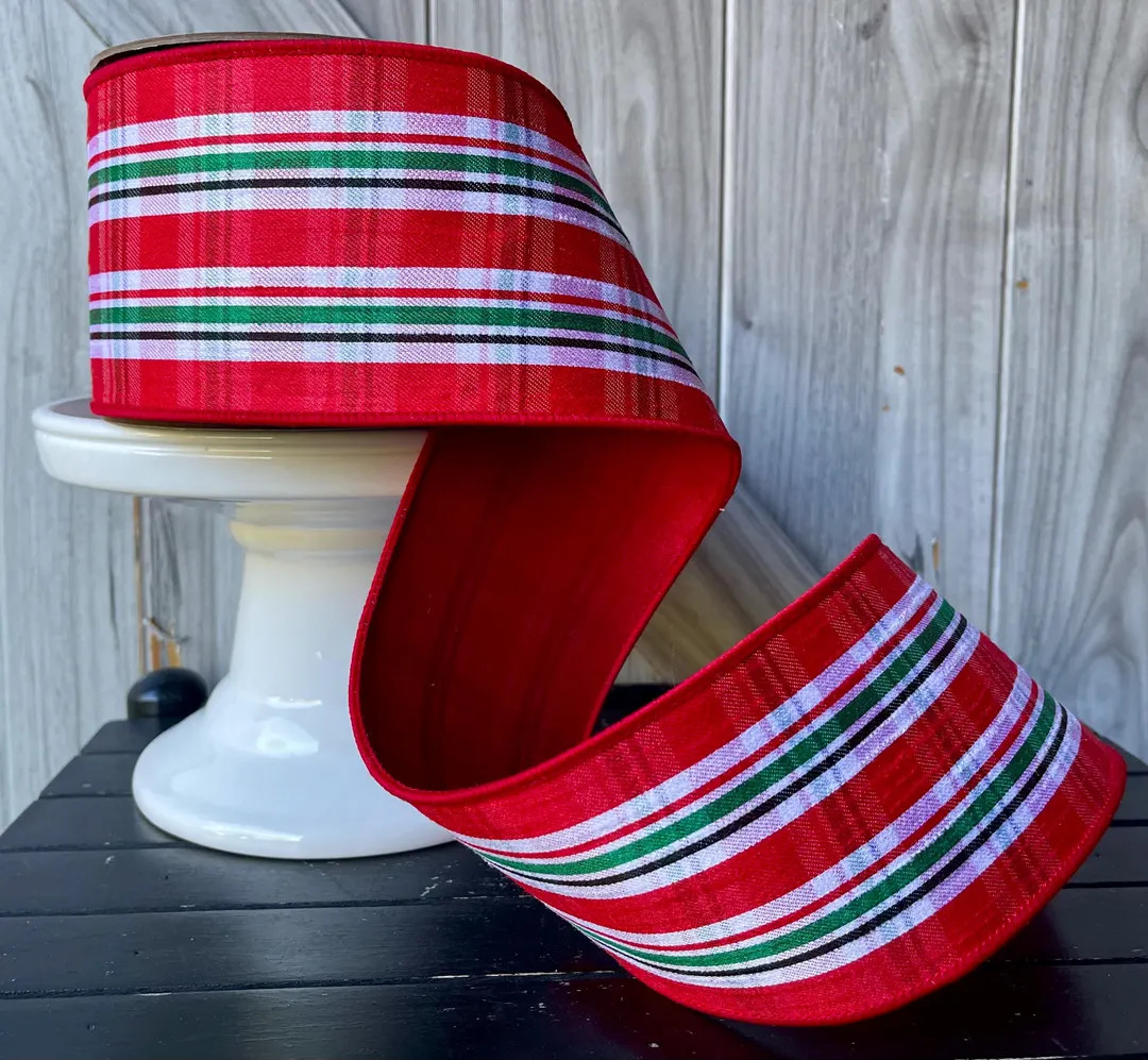 D Stevens, 10 Yards, 4 Inch Wired Ribbon, Gingerbread Ribbon, Plaid Ribbon, Red Ribbon, Luxury Ri... | Etsy (US)