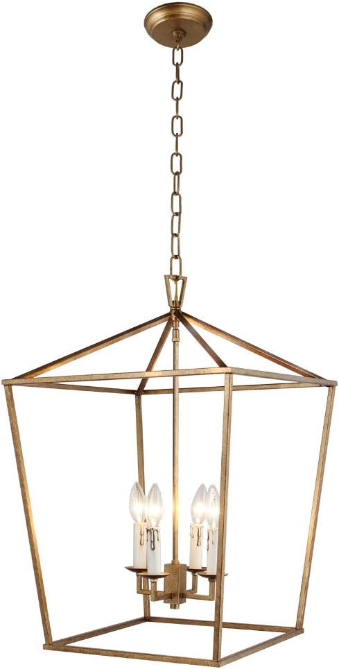 Openwork Lantern Pendant Stairway Entry Kitchen Hall Foyer Fixture Chandelier (Gold) | Amazon (US)
