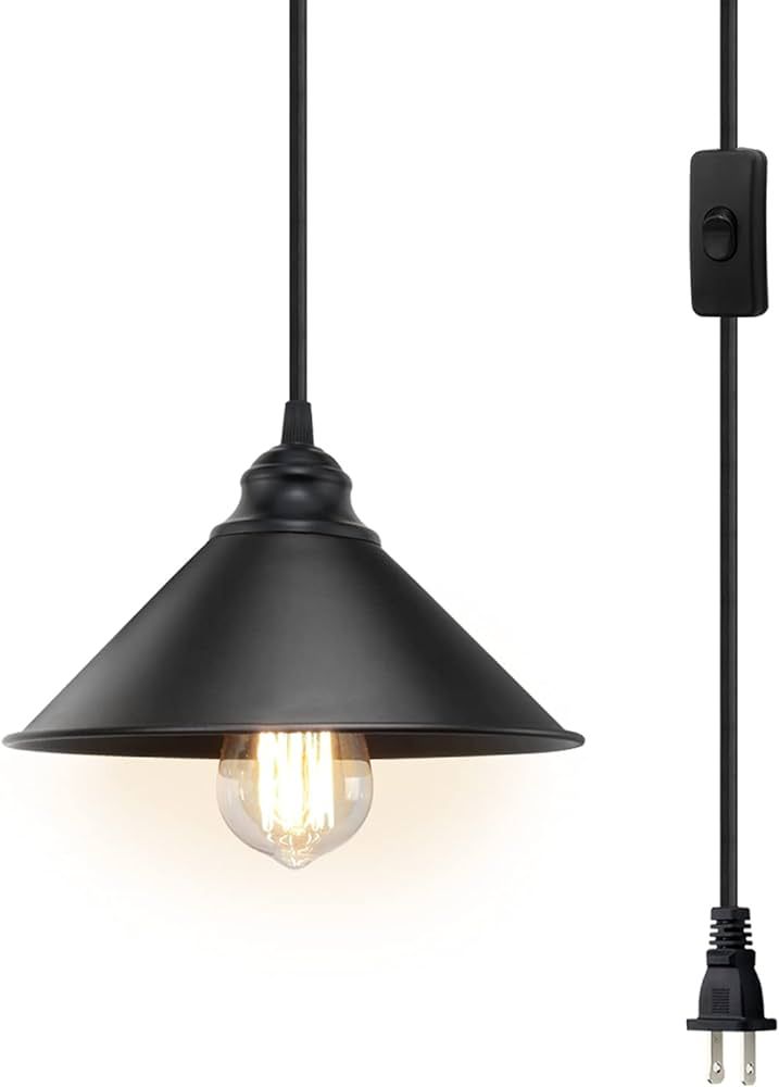Plug in Pendant Light, Industrial Hanging Light with Plug in Cord On/Off Switch, Farmhouse Pendan... | Amazon (US)