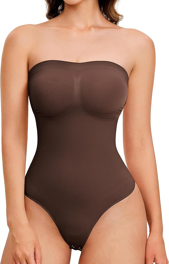 Strapless Thong Bodysuit for Women Seamless Tummy Control Shapewear Body Shaper -Removable Strap ... | Amazon (US)