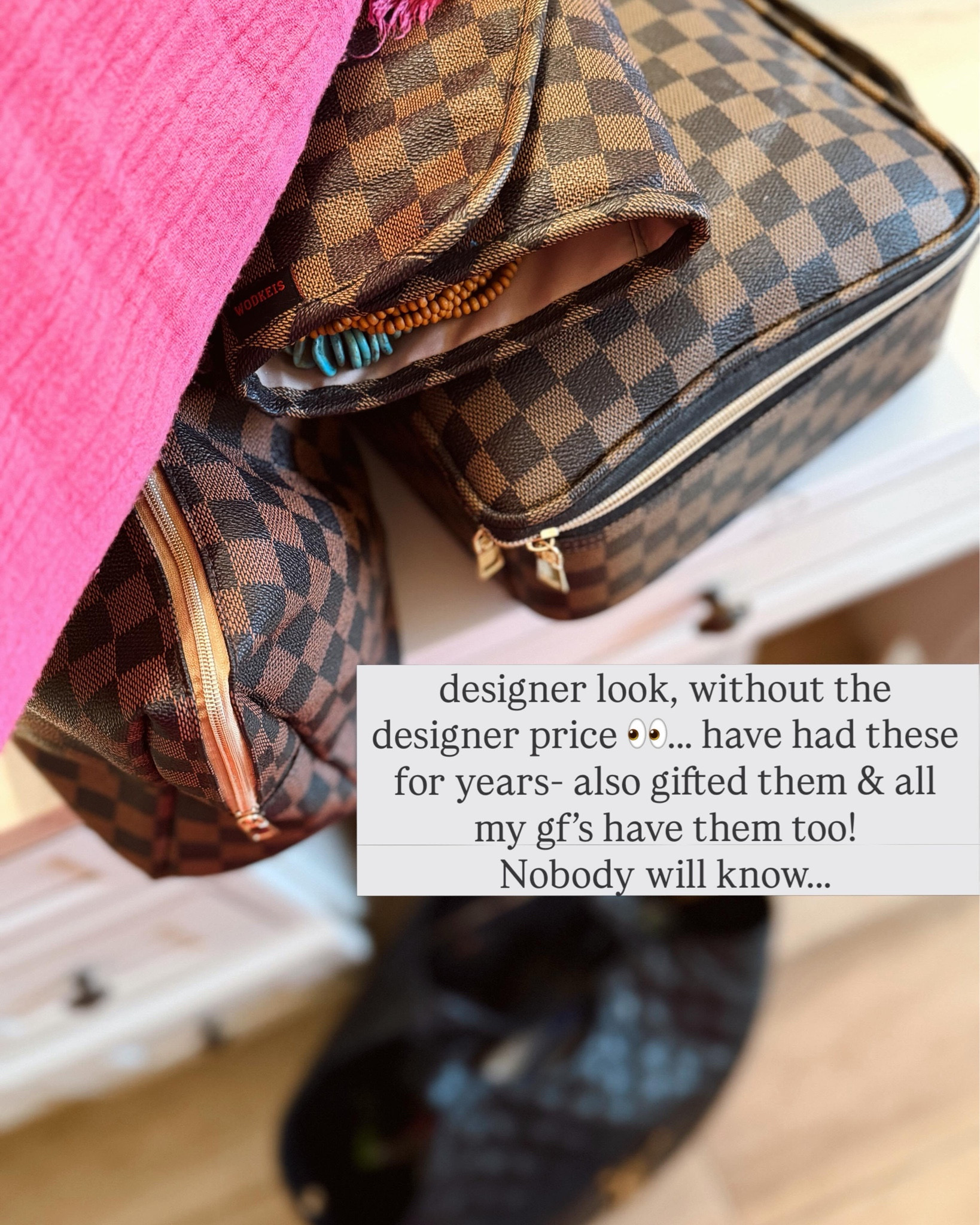 Designer look without the designer price 🤎✨

These makeup bags give total Louis Vuitton vibes — I’ve had mine for years and always go back to them 🙌🏼

They’re such a good gift too (all my girlfriends have them 😅) and trust me… nobody will know 🤫

amazon finds, look for less, designer inspired, makeup bags, travel essentials, luxe for less, everyday essentials.

#LTKBeauty #LTKTravel