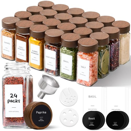 ComSaf 24Pcs (4Oz) Glass Spice Jars with Label, Airtight Seasoning Containers with Lid for Home Cooks to Organizing Herbs, Sugar, Pepper, Salt, Glass Spice Bottles Organize Cabinet & Drawer | Amazon (US)