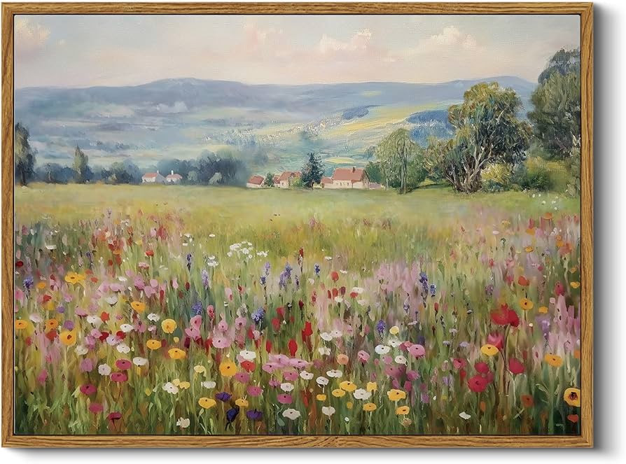 HUARCEY Vintage Floral Canvas Wall Art 12x16 Framed Countryside Landscape Wildflower Artwork, Rus... | Amazon (US)