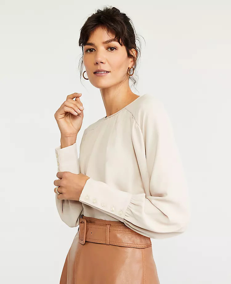 Mixed Media Raglan Sleeve Top | Ann Taylor | Ann Taylor (US)