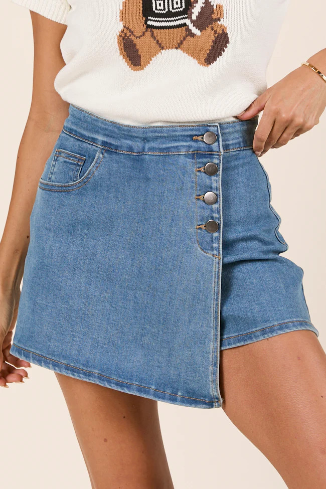 My Favorite Medium Wash Button Detail Skort | Pink Lily