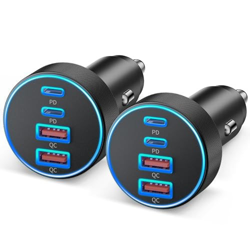 Car Charger USB C, 2 Pack 4-Port 90W Fast Charging Car Phone Charger Accessories Dual USB-C & USB-A Cargador Carro Cigarette Lighter Adapter for iPhone 17 16 15 14 13 12, iPad, Galaxy, Tablet, Android | Amazon (US)