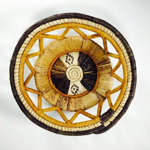 Vintage Hand Made Coiled Open Weave Crown Basket, Primitive Basket, Tribal Art, Organic Decor, Brown | Etsy (US)