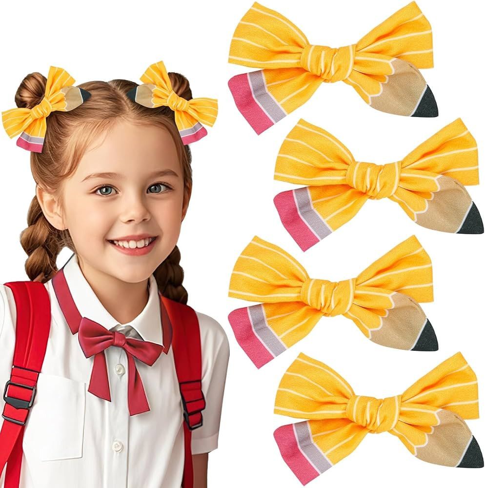 JANYUN 4 Pcs Pencil Hair Bows Clips, Back to School Hair Bows Clip | Amazon (US)