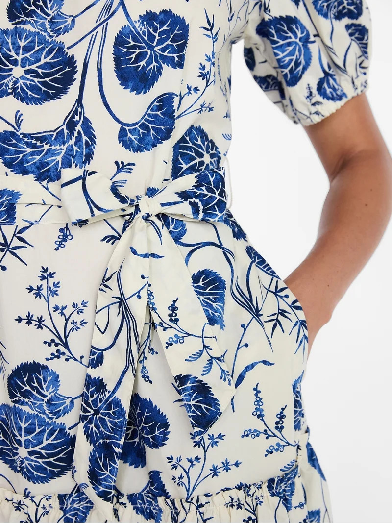 Time and Tru Women's and Women's Plus Cotton Mini Dress with Puff Sleeves, Sizes XS-4X | Walmart (US)